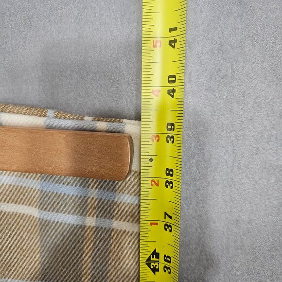 J. Crew Acrylic Plaid Blanket Scarf Blue and Tan with Fringe 24X78 - Picture 4 of 5